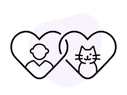 man in heart shape next to and cat in heart shape